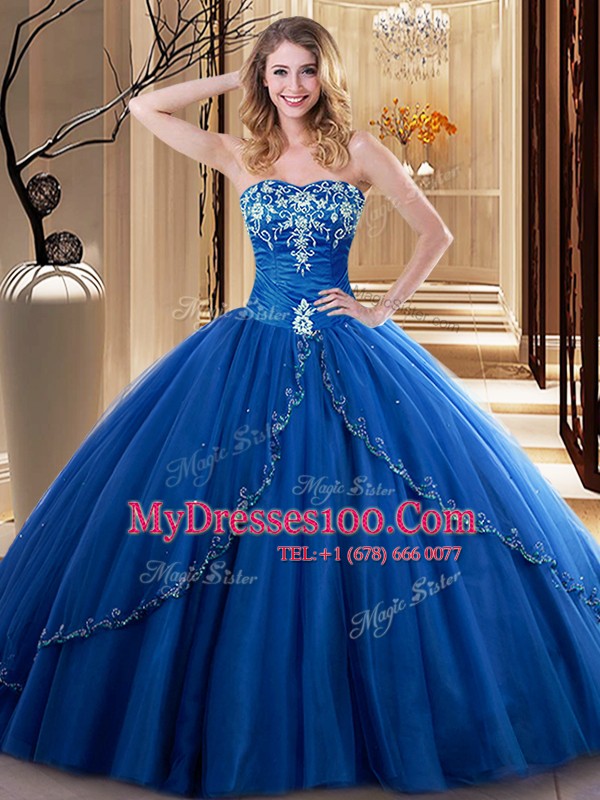 Sweetheart Sleeveless Tulle Sweet 16 Quinceanera Dress Embroidery Lace Up