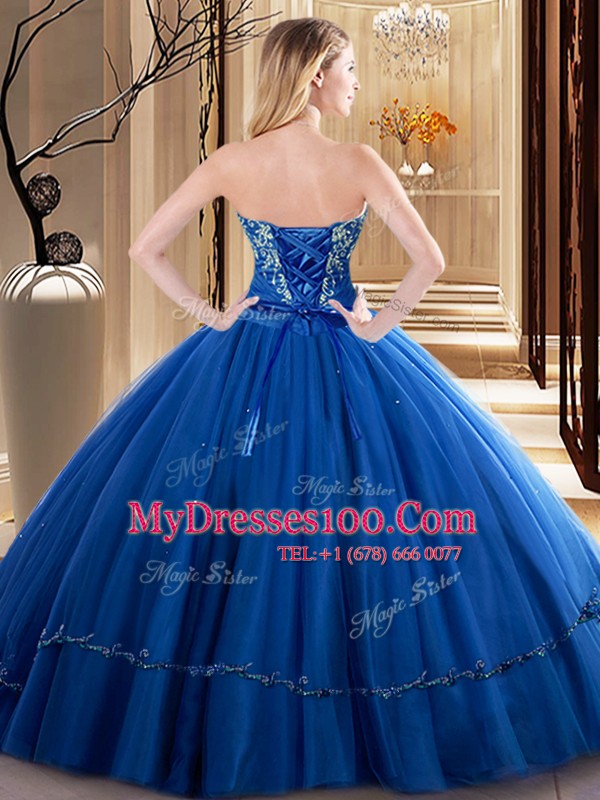 Sweetheart Sleeveless Tulle Sweet 16 Quinceanera Dress Embroidery Lace Up