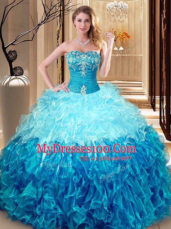 Floor Length Lace Up Sweet 16 Dresses Multi-color for Military Ball and Sweet 16 and Quinceanera with Embroidery and Ruffles