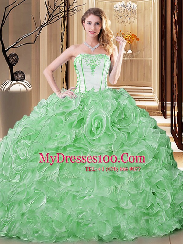 Noble Floor Length Green Quinceanera Dresses Strapless Sleeveless Lace Up