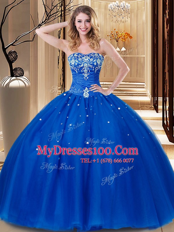 Luxurious Royal Blue Lace Up Sweet 16 Dress Beading and Embroidery Sleeveless Floor Length