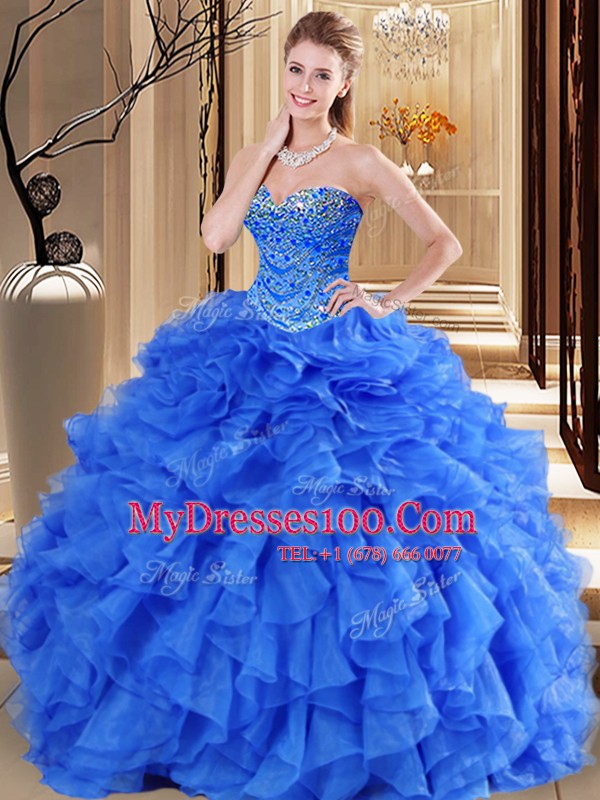 Ball Gowns Sweet 16 Dress Royal Blue Sweetheart Tulle Sleeveless Floor Length Lace Up