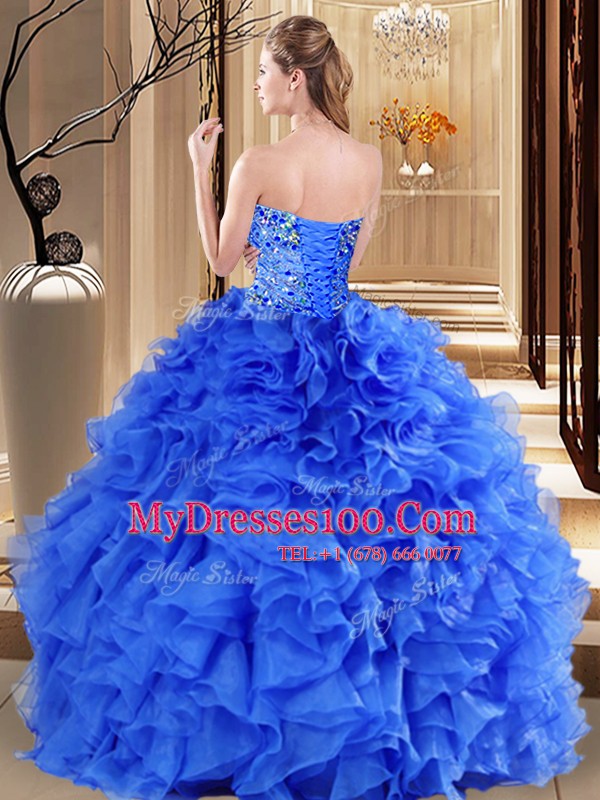 Ball Gowns Sweet 16 Dress Royal Blue Sweetheart Tulle Sleeveless Floor Length Lace Up