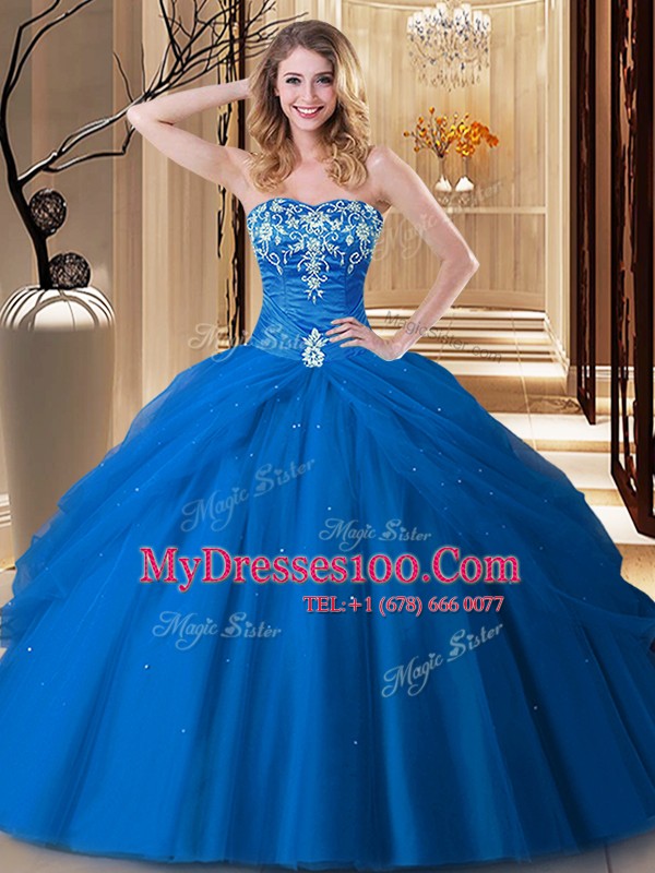Elegant Royal Blue Sweetheart Neckline Embroidery Quinceanera Dresses Sleeveless Lace Up