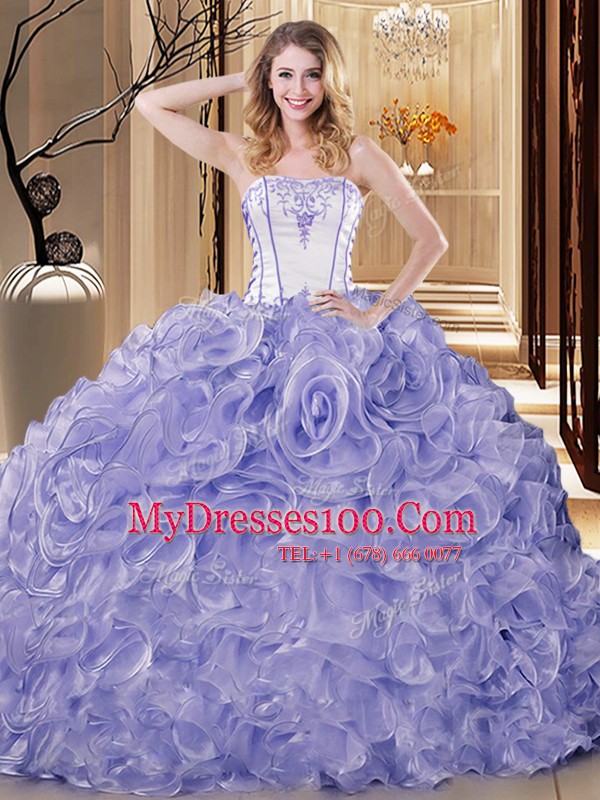 Sleeveless Lace Up Floor Length Embroidery and Ruffles Quince Ball Gowns