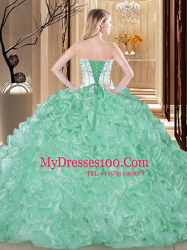 Sleeveless Lace Up Floor Length Embroidery and Ruffles Quince Ball Gowns
