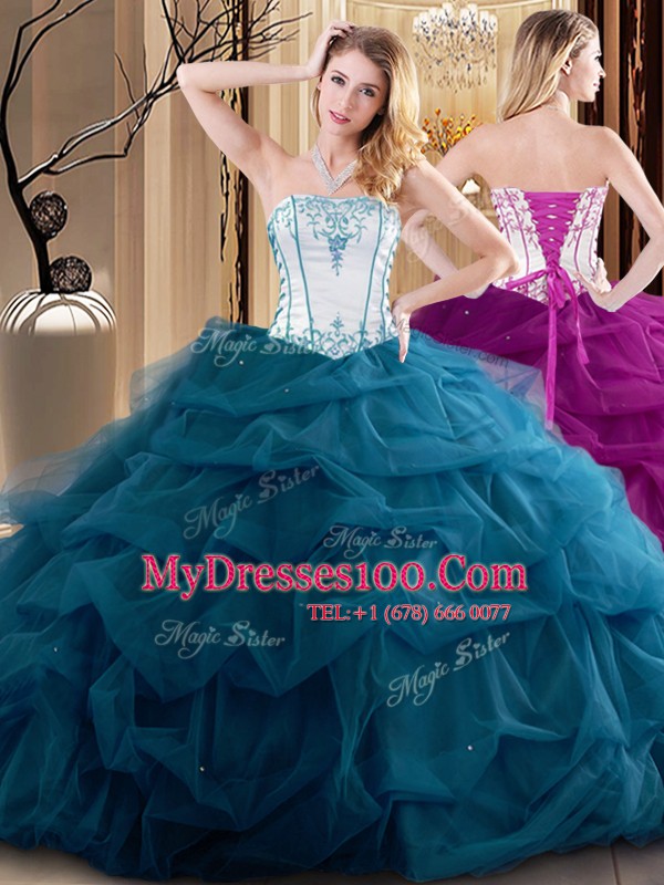 Free and Easy Sleeveless Lace Up Floor Length Embroidery and Ruffled Layers Quinceanera Dress