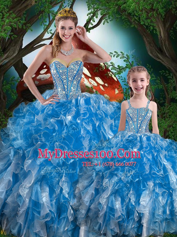 Organza Sweetheart Sleeveless Lace Up Beading and Ruffles Vestidos de Quinceanera in Baby Blue