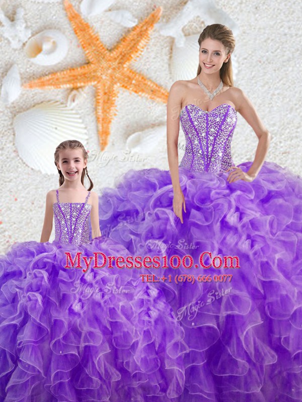 Organza Sleeveless Floor Length Sweet 16 Dress and Beading and Ruffles