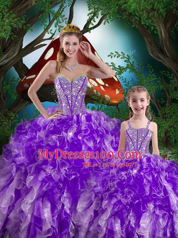 Elegant Floor Length Lace Up Sweet 16 Quinceanera Dress Eggplant Purple for Military Ball and Sweet 16 and Quinceanera with Beading and Ruffles