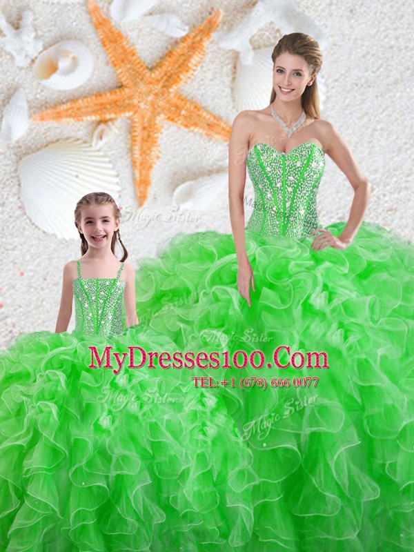 Ball Gowns Beading and Ruffles Quinceanera Gowns Lace Up Organza Sleeveless Floor Length