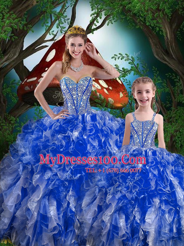Beading and Ruffles Quinceanera Gown Navy Blue Lace Up Sleeveless Floor Length