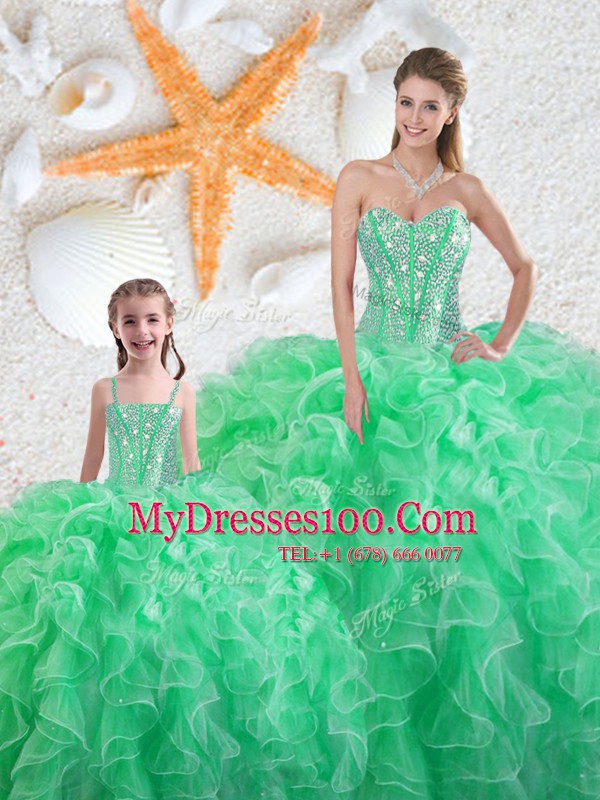 Charming Organza Sleeveless Floor Length Sweet 16 Dresses and Beading and Ruffles