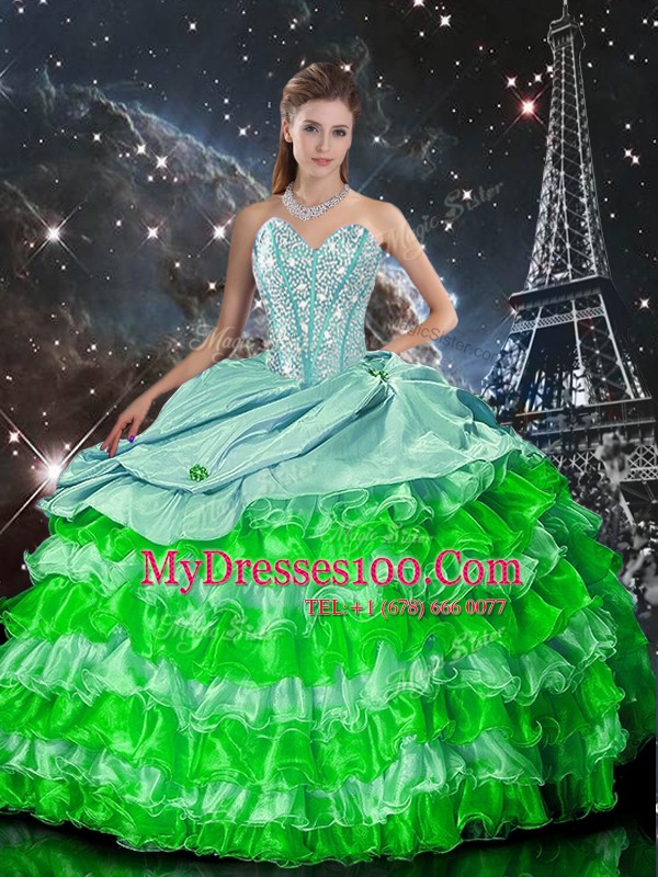 Custom Design Sweetheart Sleeveless Vestidos de Quinceanera Floor Length Beading and Ruffles Multi-color Organza
