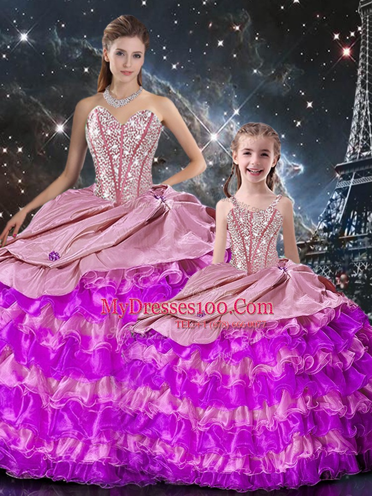 Chic Multi-color Ball Gowns Sweetheart Sleeveless Organza Floor Length Lace Up Beading and Ruffles 15 Quinceanera Dress