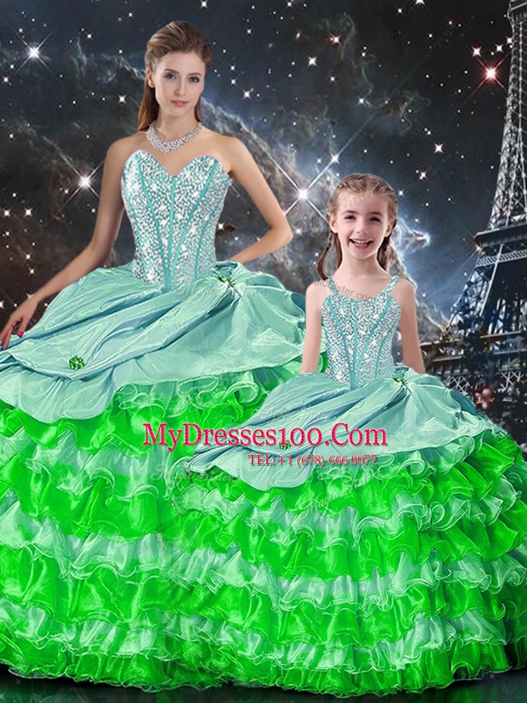 Modern Multi-color Lace Up Quinceanera Gown Beading and Ruffles Sleeveless Floor Length