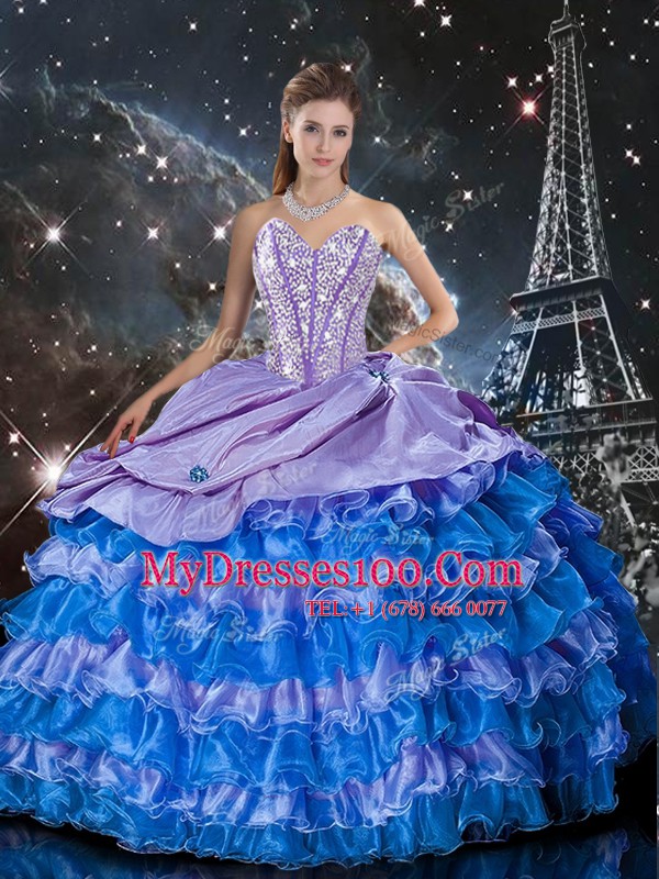 Sleeveless Organza Floor Length Lace Up Quinceanera Dresses in Multi-color with Beading and Ruffles