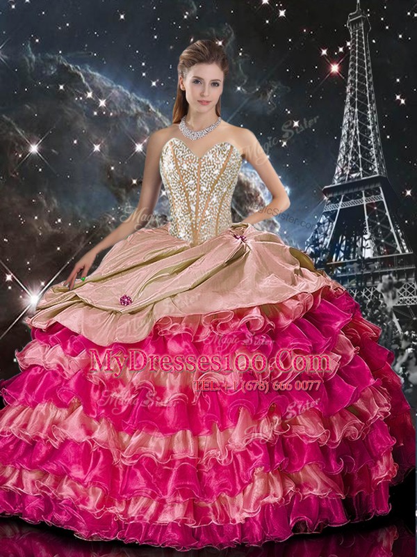 Cheap Multi-color Lace Up Sweetheart Beading and Ruffles Quinceanera Dresses Organza Sleeveless