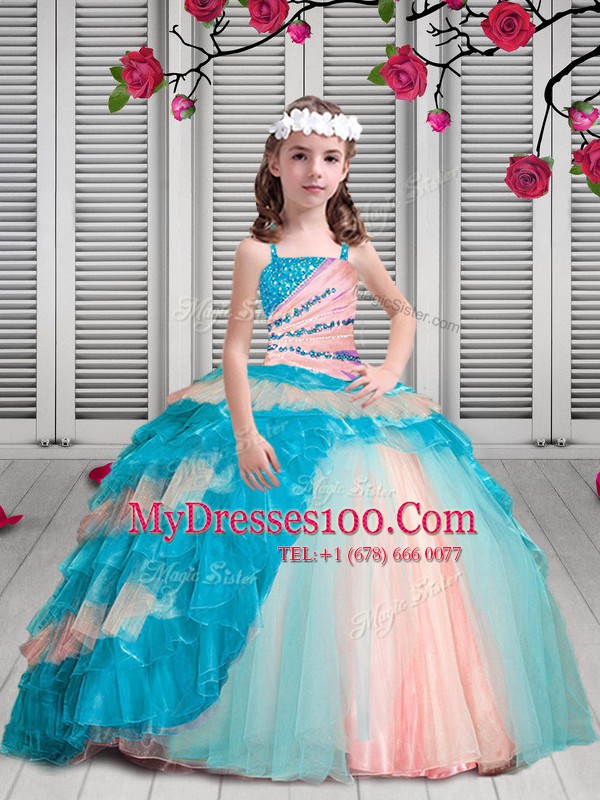 Fantastic Multi-color Sleeveless Organza Lace Up Quinceanera Dresses for Military Ball and Sweet 16 and Quinceanera