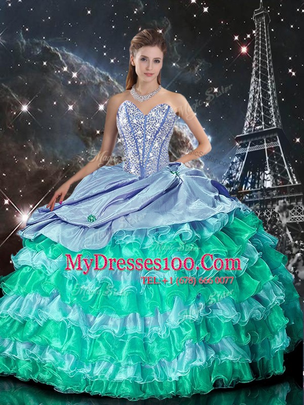 Organza Sleeveless Floor Length Quinceanera Gown and Beading and Ruffles