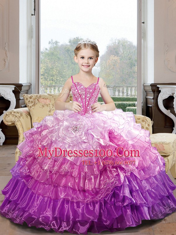 Ideal Organza Sleeveless Floor Length Quinceanera Gown and Beading and Ruffles