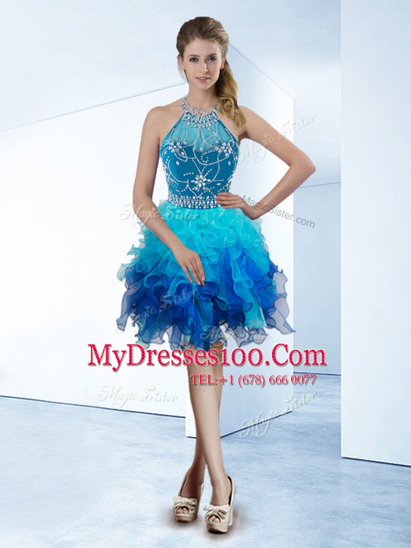 On Sale Halter Top Sleeveless Organza Teens Party Dress Beading Zipper
