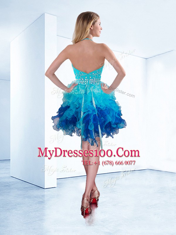 On Sale Halter Top Sleeveless Organza Teens Party Dress Beading Zipper