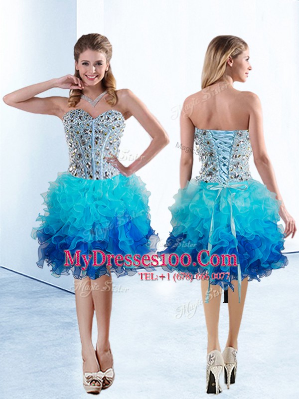 On Sale Multi-color Organza Lace Up Military Ball Gown Sleeveless Knee Length Beading and Ruffles