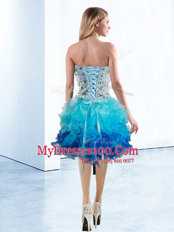 On Sale Multi-color Organza Lace Up Military Ball Gown Sleeveless Knee Length Beading and Ruffles