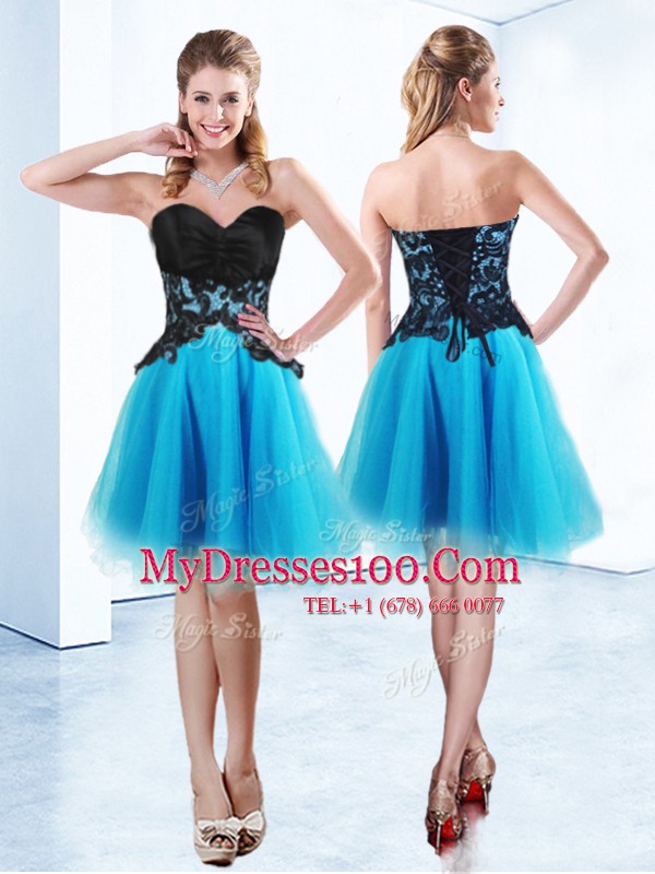 Trendy Baby Blue Sweetheart Lace Up Appliques Evening Wear Sleeveless