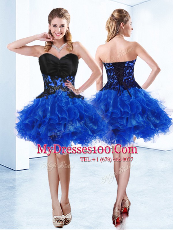 Dazzling Royal Blue Sweetheart Neckline Appliques and Ruffles Military Ball Gown Sleeveless Lace Up