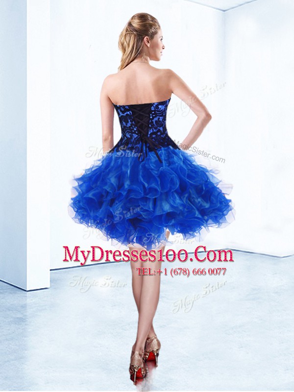 Dazzling Royal Blue Sweetheart Neckline Appliques and Ruffles Military Ball Gown Sleeveless Lace Up