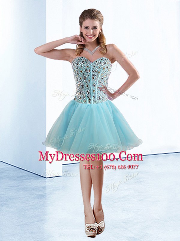 Sweet Light Blue Sleeveless Organza Lace Up Custom Made for Prom and Party