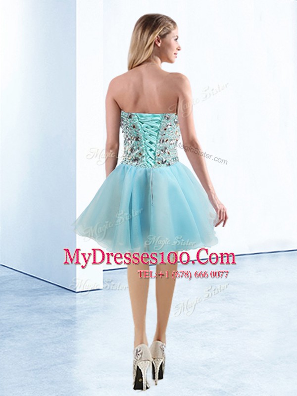Sweet Light Blue Sleeveless Organza Lace Up Custom Made for Prom and Party