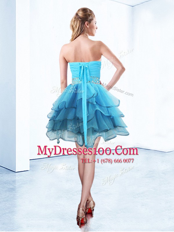 Ruffled Sweetheart Sleeveless Lace Up Cocktail Dresses Blue Organza
