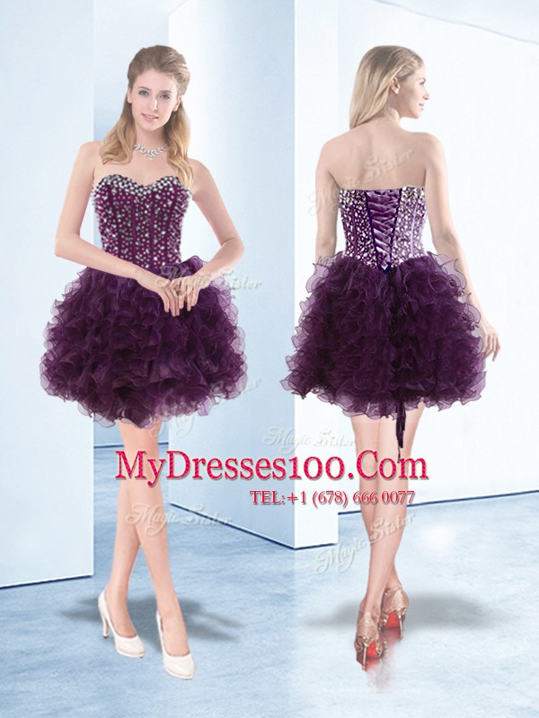 Affordable Sleeveless Lace Up Floor Length Beading and Ruffles Cocktail Dresses