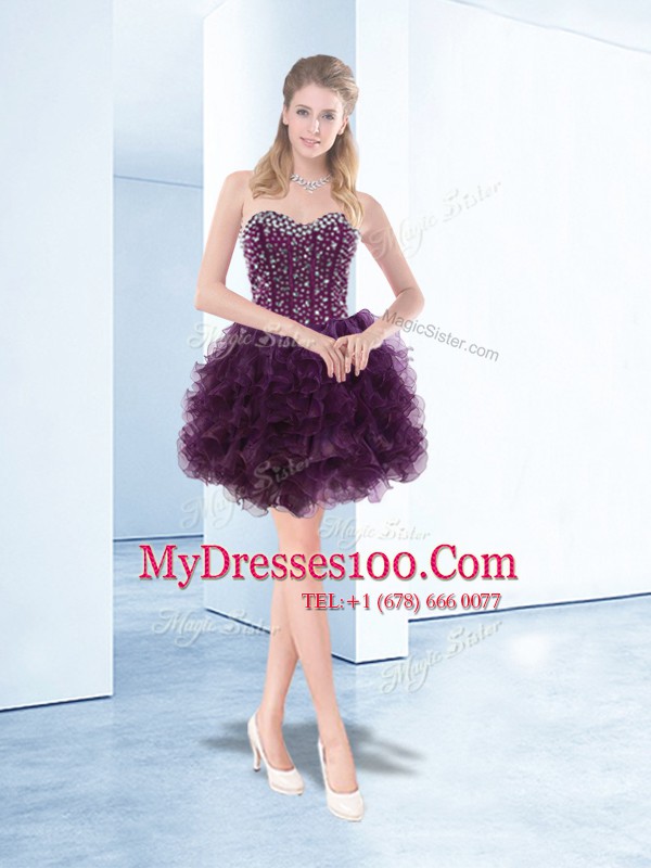 Affordable Sleeveless Lace Up Floor Length Beading and Ruffles Cocktail Dresses