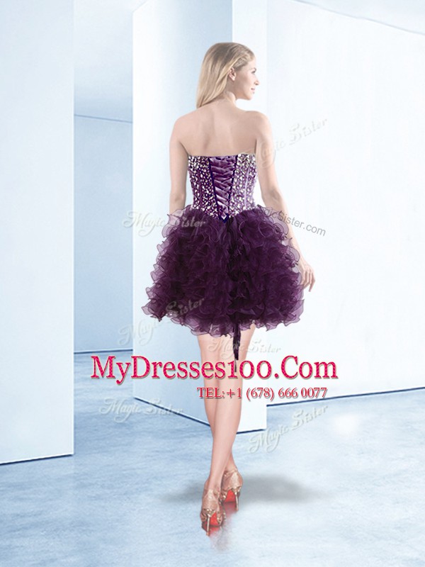 Affordable Sleeveless Lace Up Floor Length Beading and Ruffles Cocktail Dresses