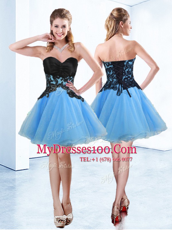 Cute Blue And Black Sweetheart Lace Up Appliques Party Dress Wholesale Sleeveless