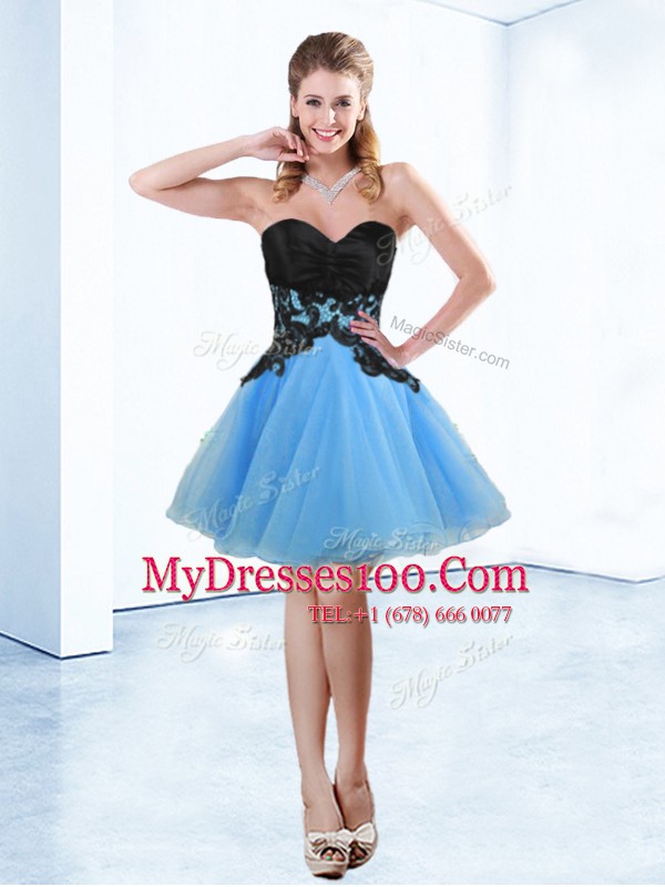 Cute Blue And Black Sweetheart Lace Up Appliques Party Dress Wholesale Sleeveless