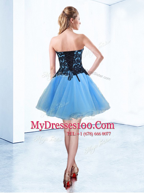 Cute Blue And Black Sweetheart Lace Up Appliques Party Dress Wholesale Sleeveless
