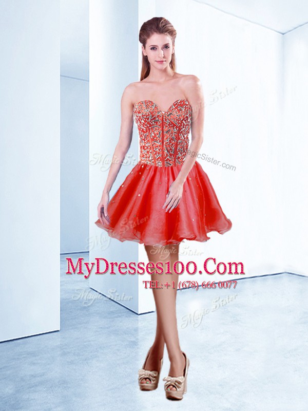 Exceptional Mini Length Lace Up Party Dress for Toddlers Red for Prom and Party with Beading