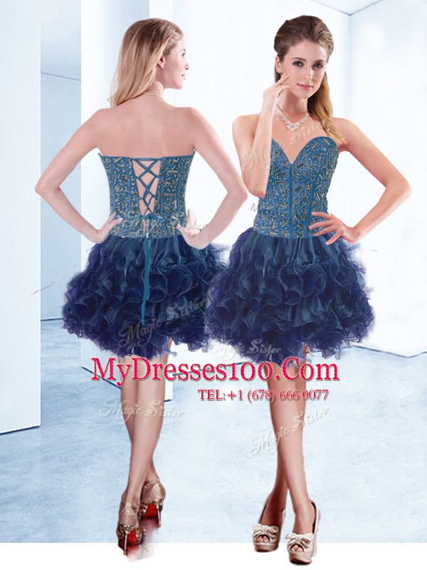 Customized Mini Length Ball Gowns Sleeveless Navy Blue Cocktail Dresses Lace Up