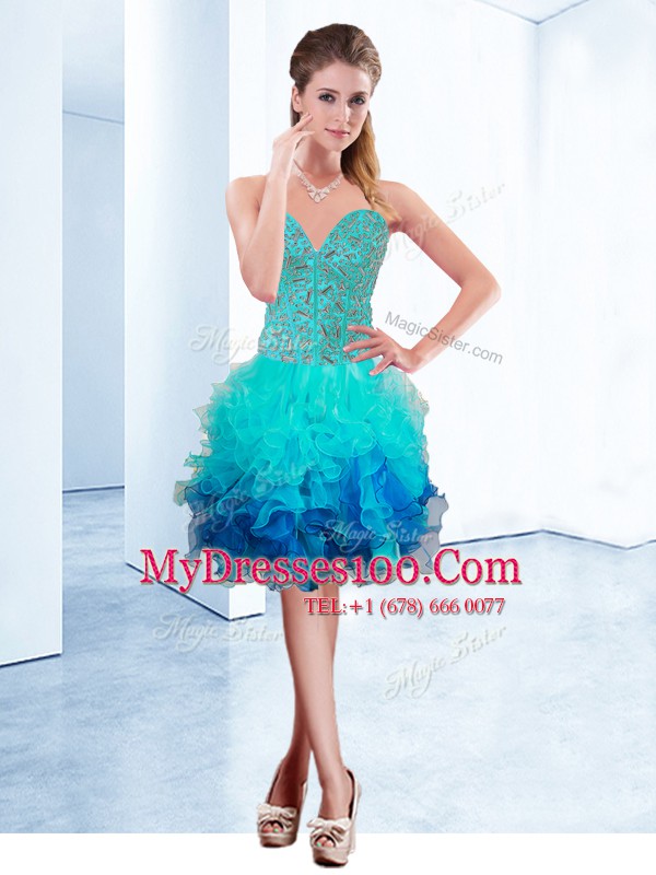 Aqua Blue Party Dresses Prom and Party and For with Ruffles Sweetheart Sleeveless Lace Up