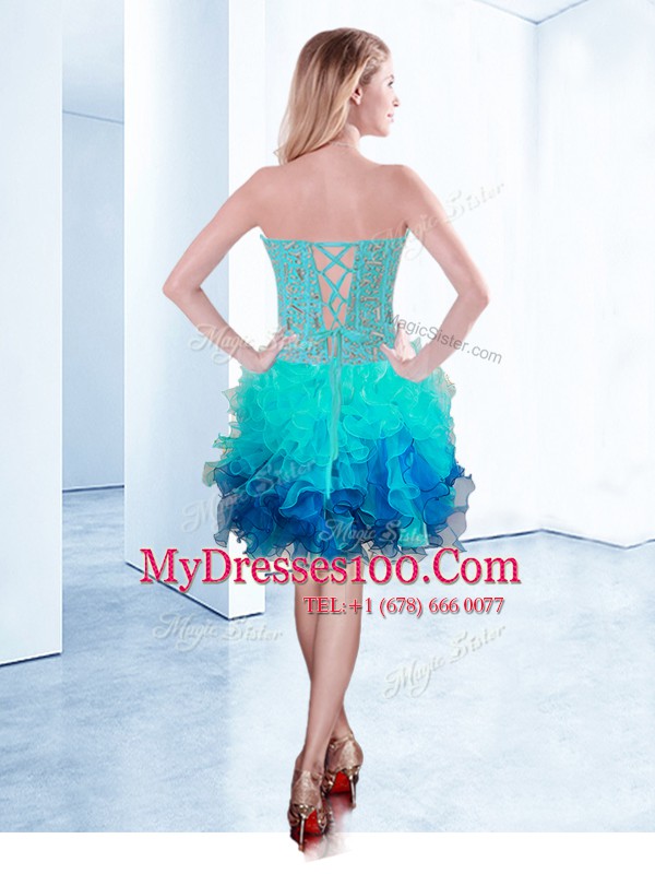 Aqua Blue Party Dresses Prom and Party and For with Ruffles Sweetheart Sleeveless Lace Up
