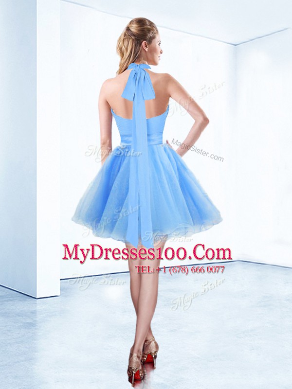 Floor Length Blue Party Dresses Halter Top Sleeveless Zipper
