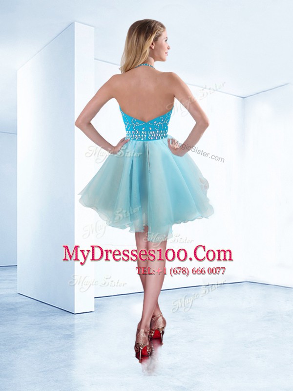 Halter Top Sleeveless Zipper Party Dress Wholesale Light Blue Organza