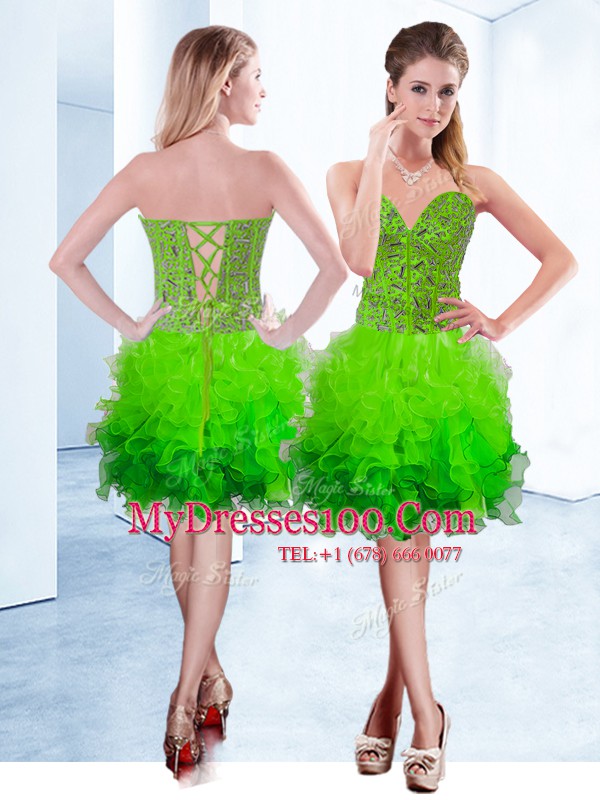 Colorful A-line Ruffles Military Ball Dresses For Women Lace Up Organza Sleeveless Knee Length
