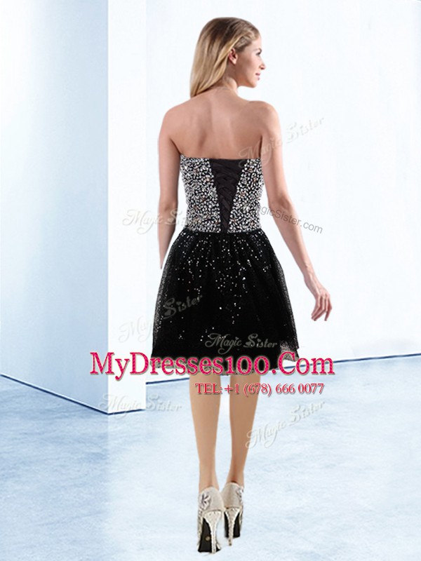 Sequins Casual Dresses Black Lace Up Sleeveless Knee Length