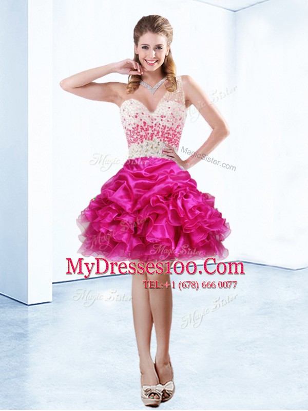 One Shoulder Sleeveless Organza Ball Gown Prom Dress Beading and Ruffles and Pick Ups Criss Cross
